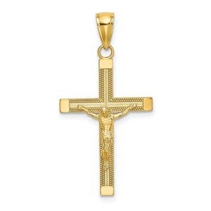 Million Charms 14K Polished and Textured Crucifix Necklace Charm Pendant